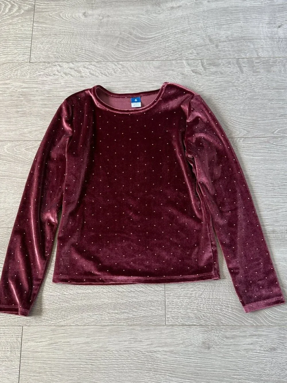 Old Navy Girls Velvet Long Sleeve Top Burgundy Gold Polka Dot Size 8 Holiday